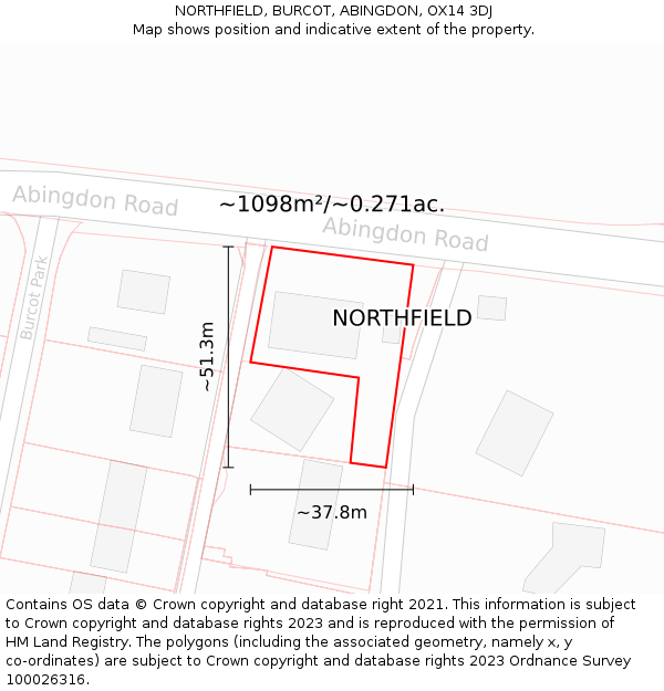 NORTHFIELD, BURCOT, ABINGDON, OX14 3DJ: Plot and title map