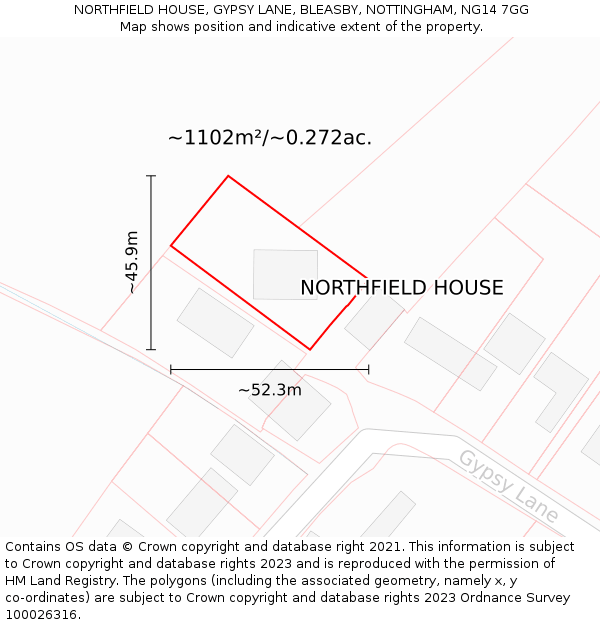 NORTHFIELD HOUSE, GYPSY LANE, BLEASBY, NOTTINGHAM, NG14 7GG: Plot and title map