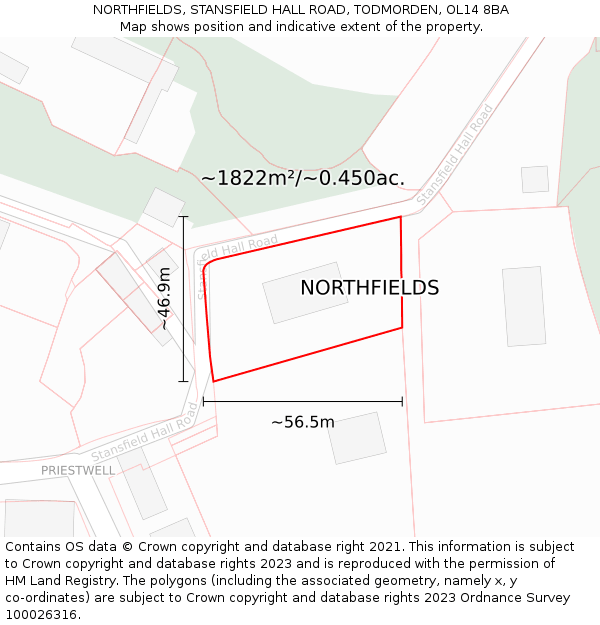 NORTHFIELDS, STANSFIELD HALL ROAD, TODMORDEN, OL14 8BA: Plot and title map