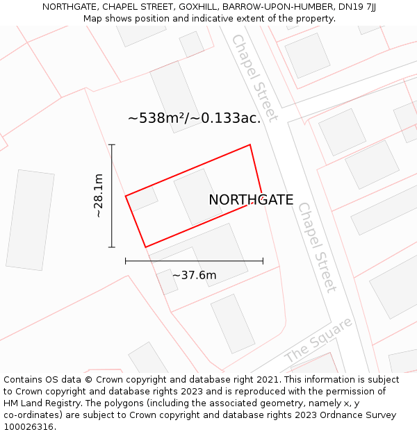 NORTHGATE, CHAPEL STREET, GOXHILL, BARROW-UPON-HUMBER, DN19 7JJ: Plot and title map