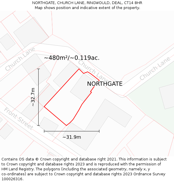 NORTHGATE, CHURCH LANE, RINGWOULD, DEAL, CT14 8HR: Plot and title map