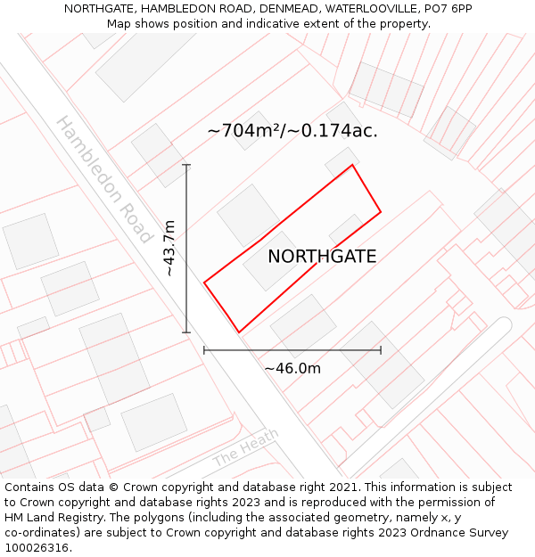 NORTHGATE, HAMBLEDON ROAD, DENMEAD, WATERLOOVILLE, PO7 6PP: Plot and title map