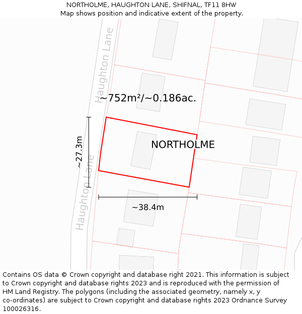 NORTHOLME, HAUGHTON LANE, SHIFNAL, TF11 8HW: Plot and title map