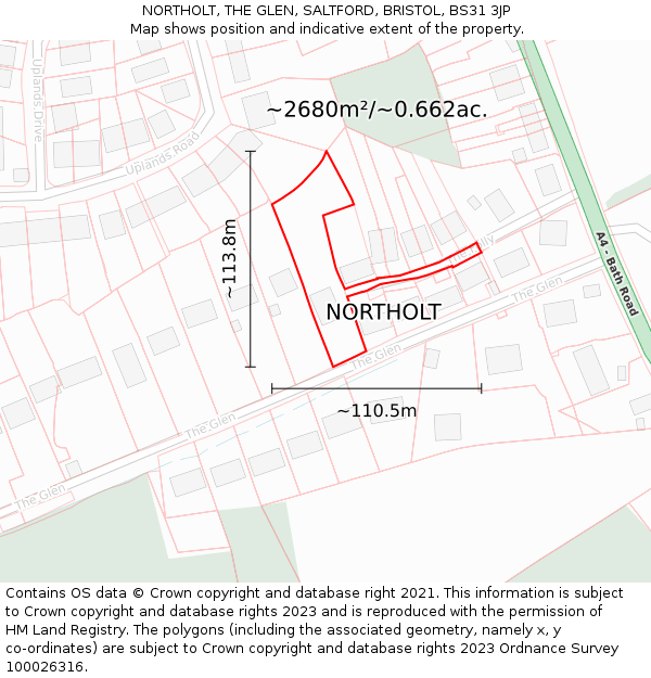 NORTHOLT, THE GLEN, SALTFORD, BRISTOL, BS31 3JP: Plot and title map