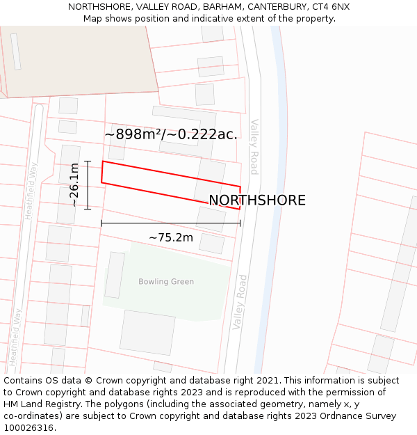 NORTHSHORE, VALLEY ROAD, BARHAM, CANTERBURY, CT4 6NX: Plot and title map