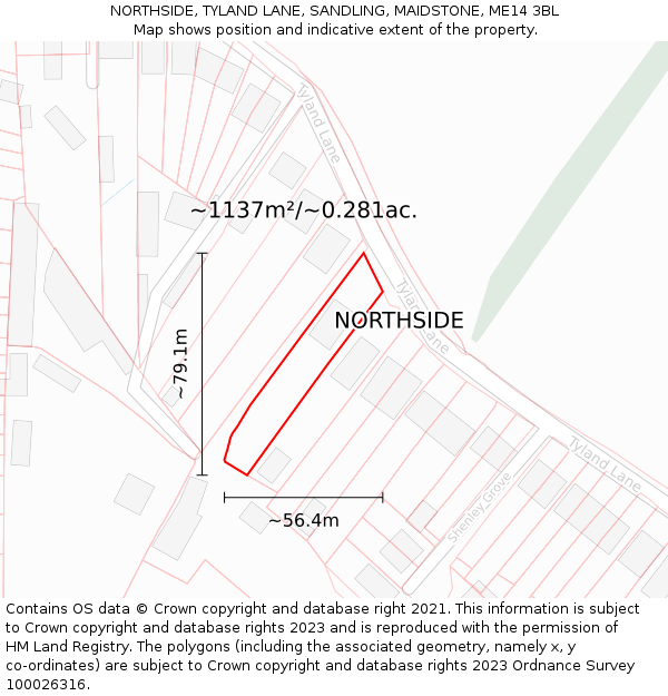 NORTHSIDE, TYLAND LANE, SANDLING, MAIDSTONE, ME14 3BL: Plot and title map