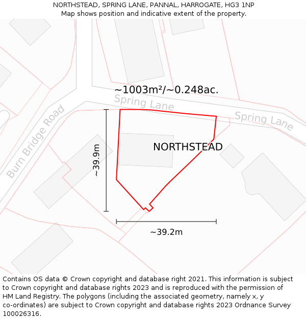 NORTHSTEAD, SPRING LANE, PANNAL, HARROGATE, HG3 1NP: Plot and title map