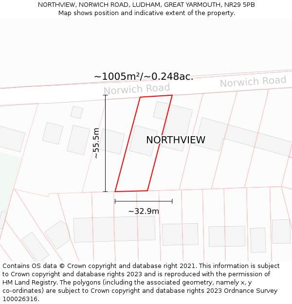 NORTHVIEW, NORWICH ROAD, LUDHAM, GREAT YARMOUTH, NR29 5PB: Plot and title map