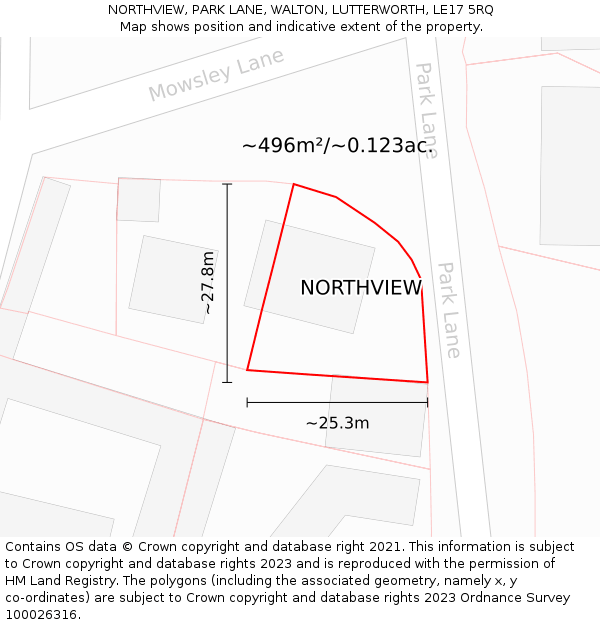 NORTHVIEW, PARK LANE, WALTON, LUTTERWORTH, LE17 5RQ: Plot and title map