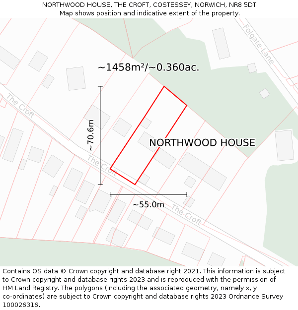 NORTHWOOD HOUSE, THE CROFT, COSTESSEY, NORWICH, NR8 5DT: Plot and title map