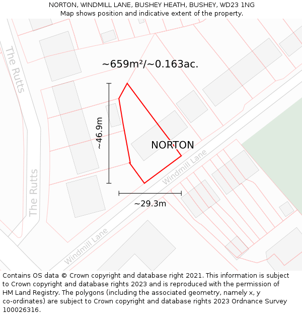 NORTON, WINDMILL LANE, BUSHEY HEATH, BUSHEY, WD23 1NG: Plot and title map