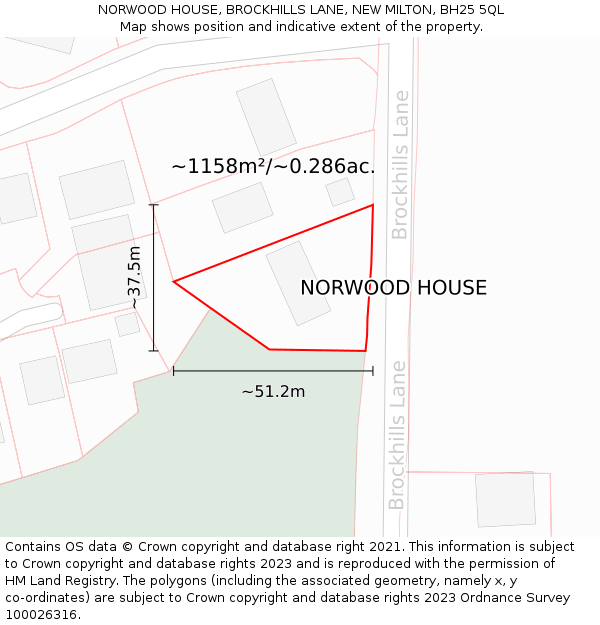 NORWOOD HOUSE, BROCKHILLS LANE, NEW MILTON, BH25 5QL: Plot and title map