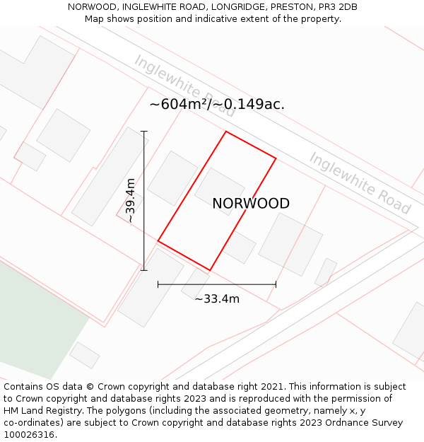 NORWOOD, INGLEWHITE ROAD, LONGRIDGE, PRESTON, PR3 2DB: Plot and title map