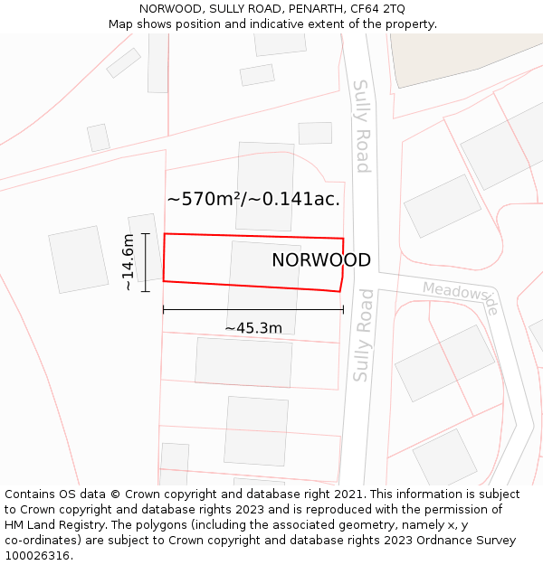 NORWOOD, SULLY ROAD, PENARTH, CF64 2TQ: Plot and title map