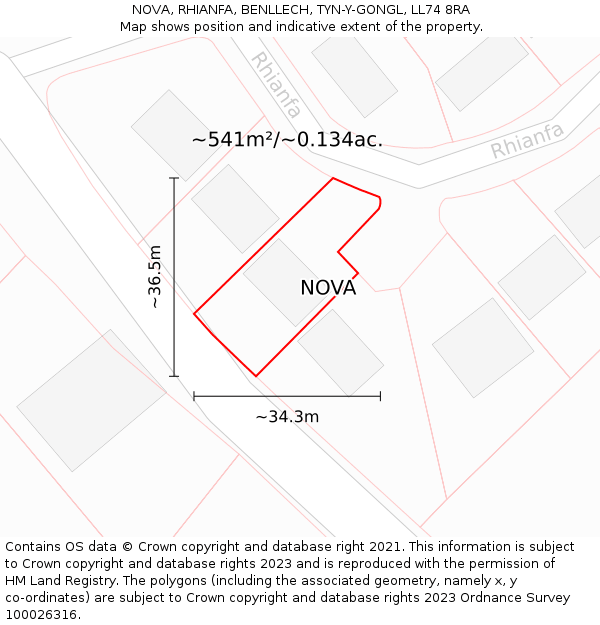 NOVA, RHIANFA, BENLLECH, TYN-Y-GONGL, LL74 8RA: Plot and title map