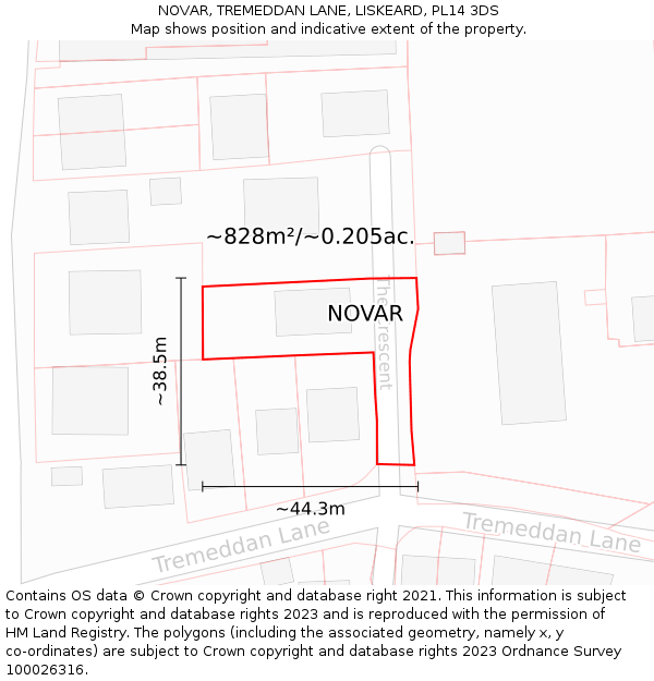 NOVAR, TREMEDDAN LANE, LISKEARD, PL14 3DS: Plot and title map