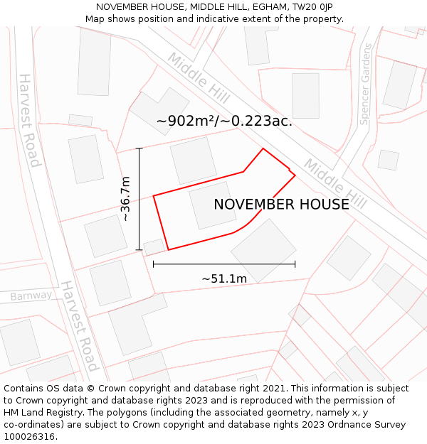 NOVEMBER HOUSE, MIDDLE HILL, EGHAM, TW20 0JP: Plot and title map