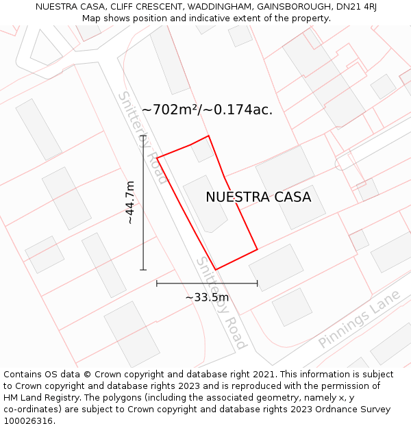 NUESTRA CASA, CLIFF CRESCENT, WADDINGHAM, GAINSBOROUGH, DN21 4RJ: Plot and title map