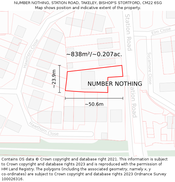 NUMBER NOTHING, STATION ROAD, TAKELEY, BISHOP'S STORTFORD, CM22 6SG: Plot and title map