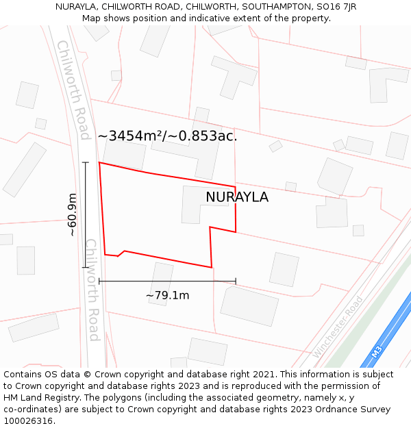 NURAYLA, CHILWORTH ROAD, CHILWORTH, SOUTHAMPTON, SO16 7JR: Plot and title map