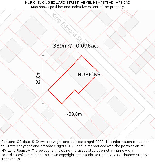 NURICKS, KING EDWARD STREET, HEMEL HEMPSTEAD, HP3 0AD: Plot and title map