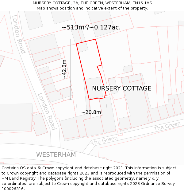 NURSERY COTTAGE, 3A, THE GREEN, WESTERHAM, TN16 1AS: Plot and title map