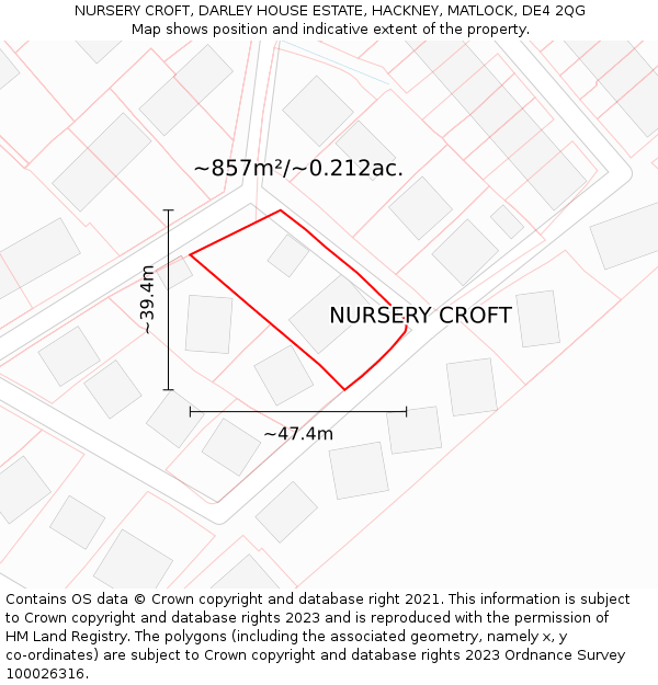 NURSERY CROFT, DARLEY HOUSE ESTATE, HACKNEY, MATLOCK, DE4 2QG: Plot and title map