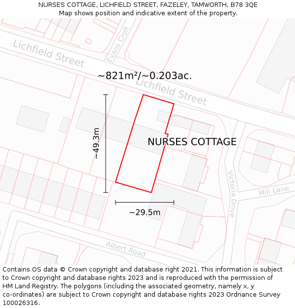 NURSES COTTAGE, LICHFIELD STREET, FAZELEY, TAMWORTH, B78 3QE: Plot and title map