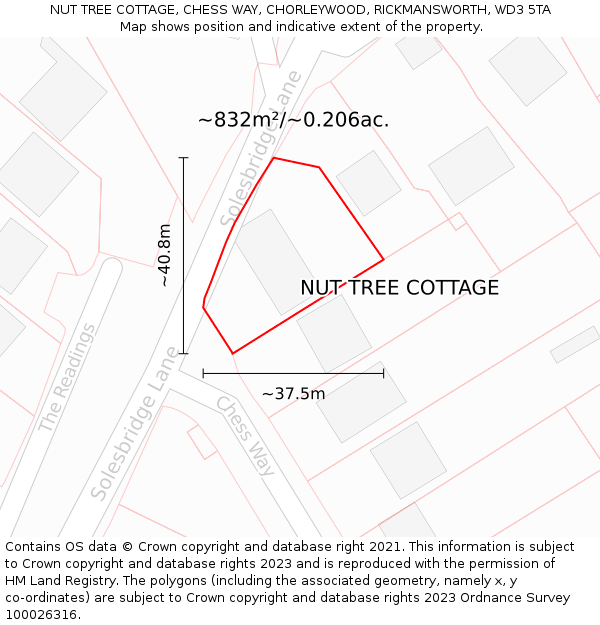 NUT TREE COTTAGE, CHESS WAY, CHORLEYWOOD, RICKMANSWORTH, WD3 5TA: Plot and title map