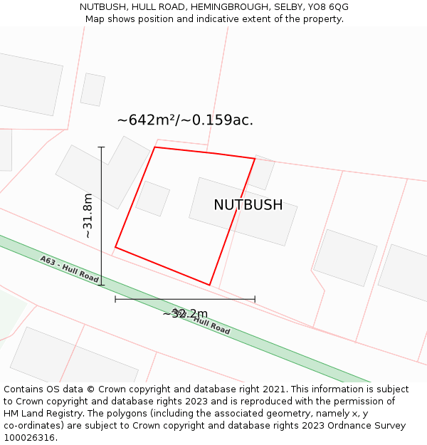 NUTBUSH, HULL ROAD, HEMINGBROUGH, SELBY, YO8 6QG: Plot and title map