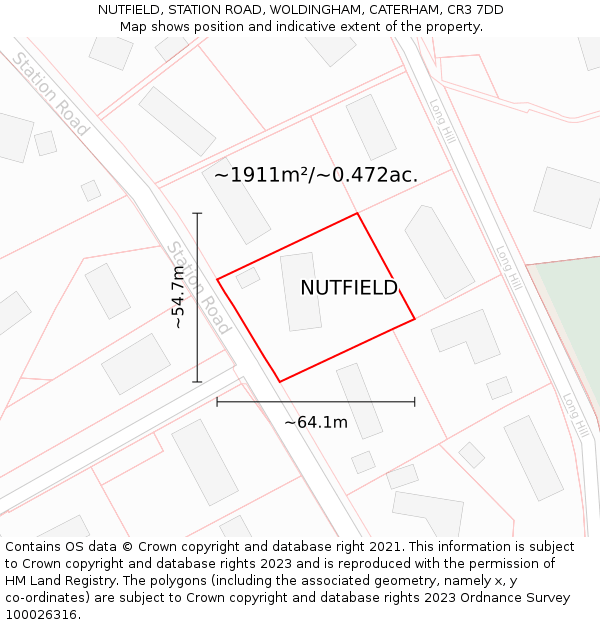 NUTFIELD, STATION ROAD, WOLDINGHAM, CATERHAM, CR3 7DD: Plot and title map