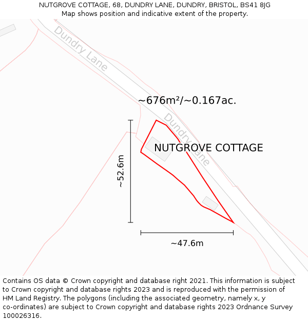 NUTGROVE COTTAGE, 68, DUNDRY LANE, DUNDRY, BRISTOL, BS41 8JG: Plot and title map