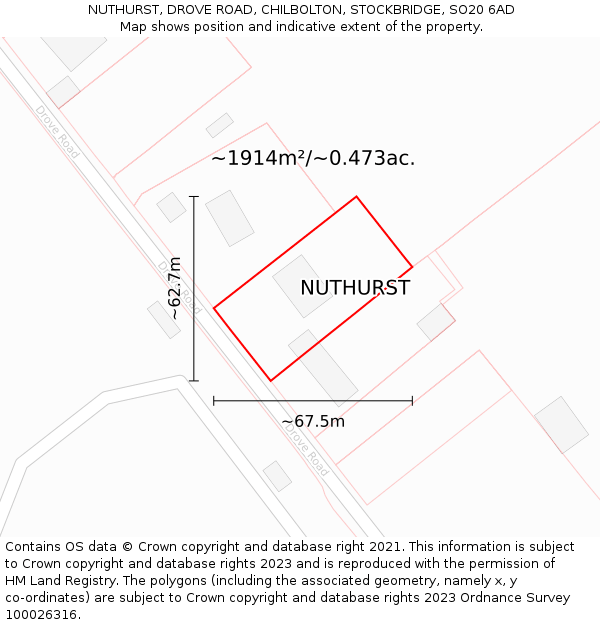 NUTHURST, DROVE ROAD, CHILBOLTON, STOCKBRIDGE, SO20 6AD: Plot and title map