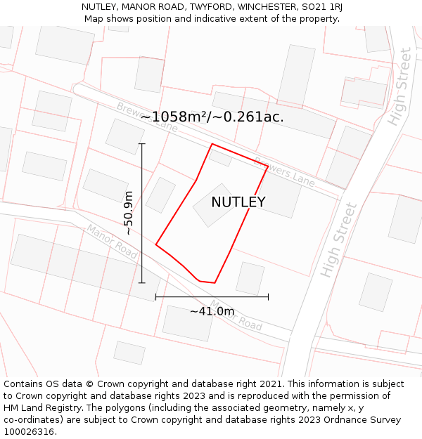 NUTLEY, MANOR ROAD, TWYFORD, WINCHESTER, SO21 1RJ: Plot and title map