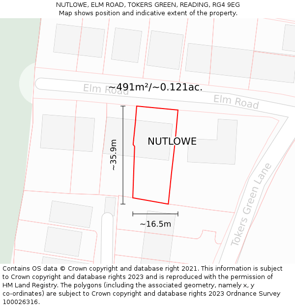 NUTLOWE, ELM ROAD, TOKERS GREEN, READING, RG4 9EG: Plot and title map