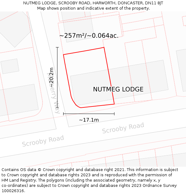 NUTMEG LODGE, SCROOBY ROAD, HARWORTH, DONCASTER, DN11 8JT: Plot and title map