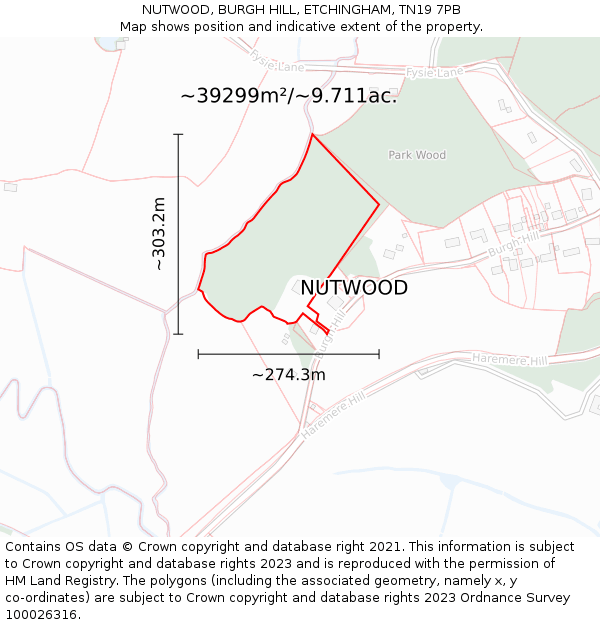 NUTWOOD, BURGH HILL, ETCHINGHAM, TN19 7PB: Plot and title map