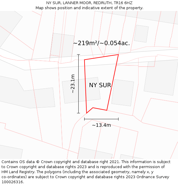 NY SUR, LANNER MOOR, REDRUTH, TR16 6HZ: Plot and title map