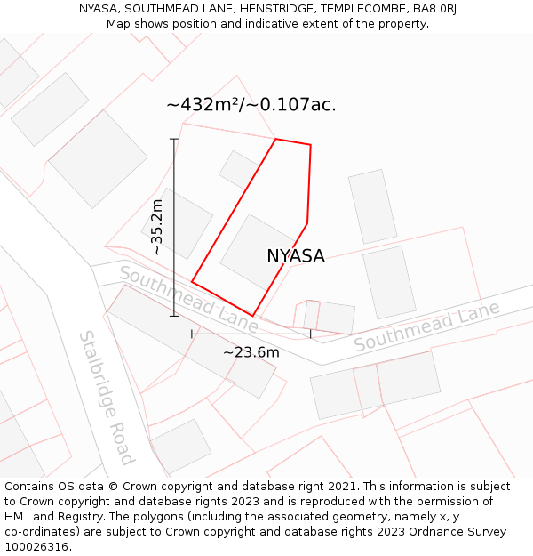 NYASA, SOUTHMEAD LANE, HENSTRIDGE, TEMPLECOMBE, BA8 0RJ: Plot and title map