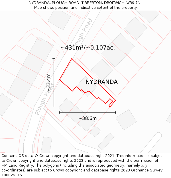 NYDRANDA, PLOUGH ROAD, TIBBERTON, DROITWICH, WR9 7NL: Plot and title map