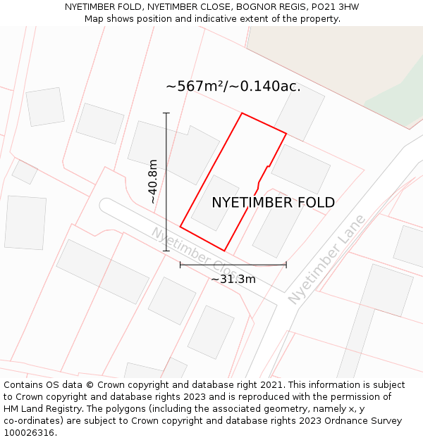 NYETIMBER FOLD, NYETIMBER CLOSE, BOGNOR REGIS, PO21 3HW: Plot and title map