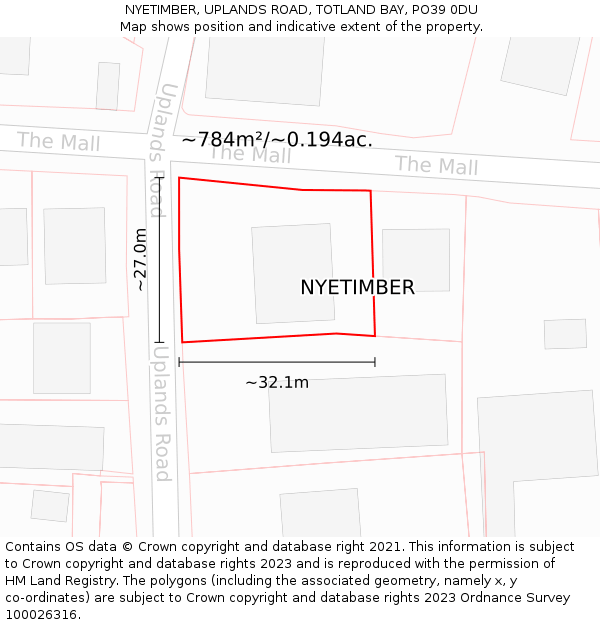 NYETIMBER, UPLANDS ROAD, TOTLAND BAY, PO39 0DU: Plot and title map