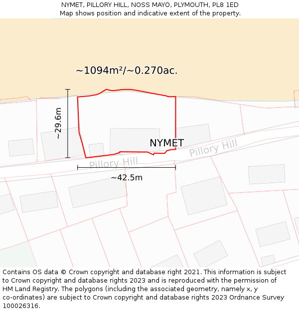 NYMET, PILLORY HILL, NOSS MAYO, PLYMOUTH, PL8 1ED: Plot and title map