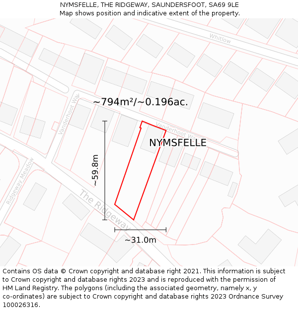 NYMSFELLE, THE RIDGEWAY, SAUNDERSFOOT, SA69 9LE: Plot and title map