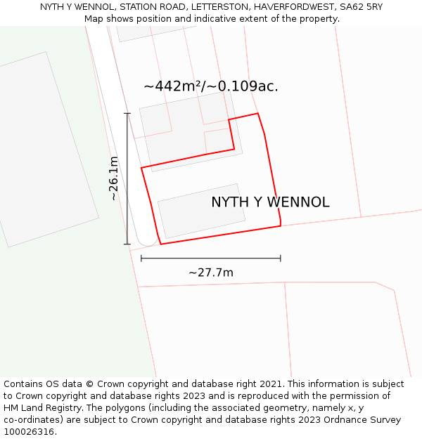 NYTH Y WENNOL, STATION ROAD, LETTERSTON, HAVERFORDWEST, SA62 5RY: Plot and title map