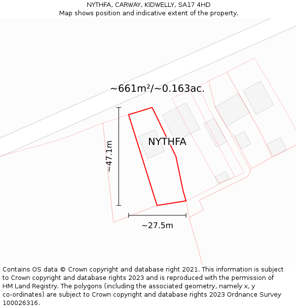 NYTHFA, CARWAY, KIDWELLY, SA17 4HD: Plot and title map