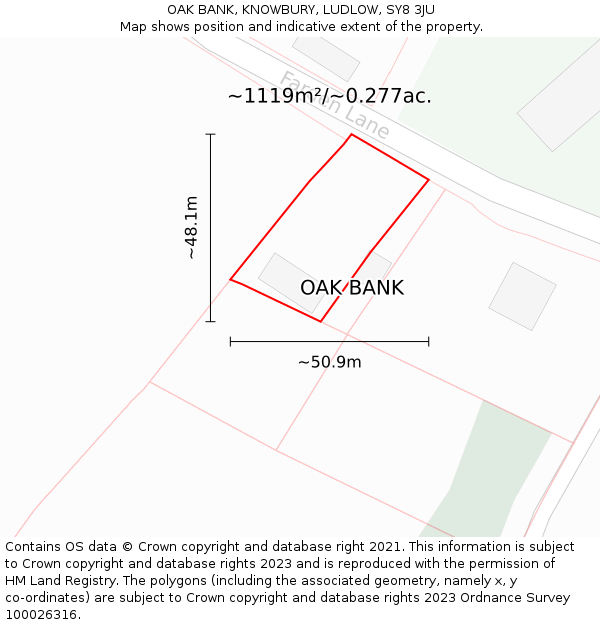 OAK BANK, KNOWBURY, LUDLOW, SY8 3JU: Plot and title map