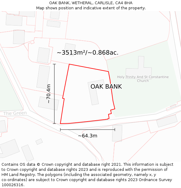 OAK BANK, WETHERAL, CARLISLE, CA4 8HA: Plot and title map