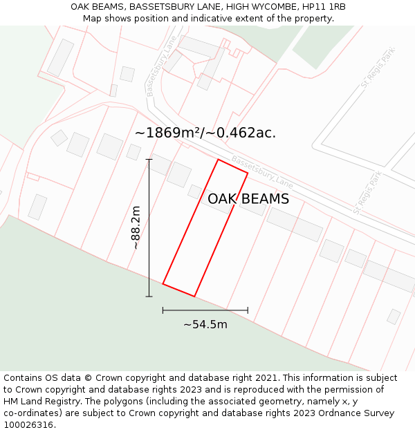 OAK BEAMS, BASSETSBURY LANE, HIGH WYCOMBE, HP11 1RB: Plot and title map
