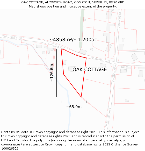 OAK COTTAGE, ALDWORTH ROAD, COMPTON, NEWBURY, RG20 6RD: Plot and title map